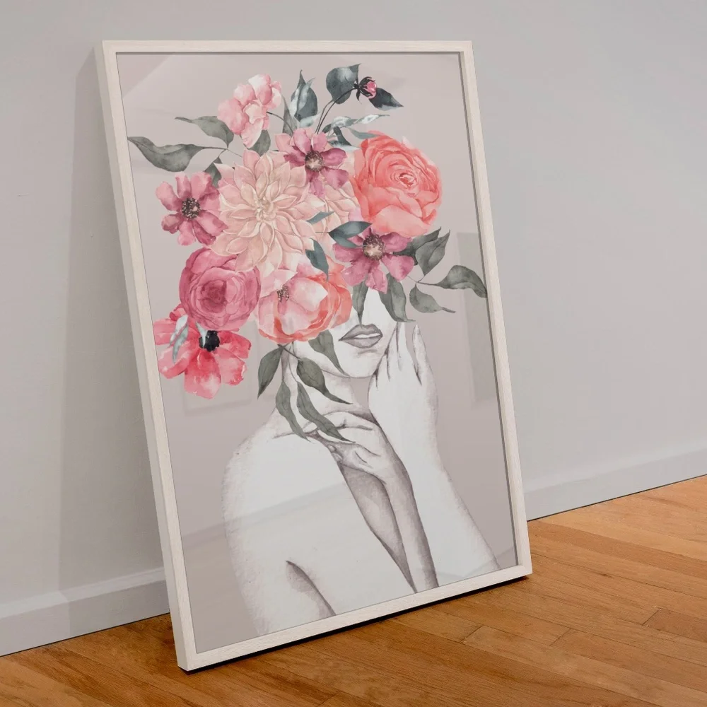 Watercolor Floral Woman Portrait Wall Art Illustration Print Poster Unframed - Picture 4 of 17